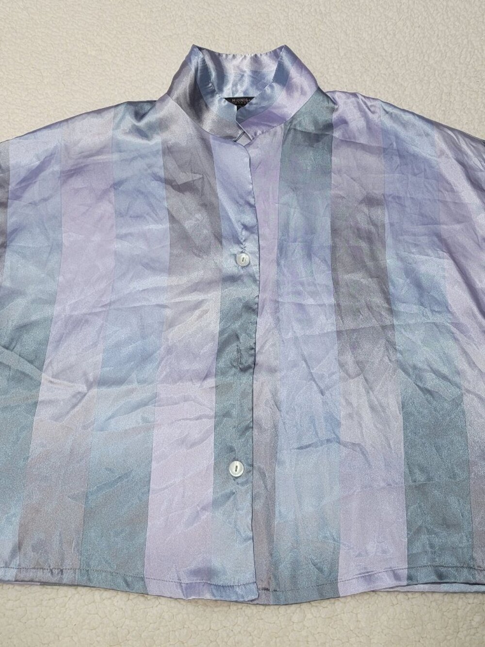 Midnight Bakery Pastel Striped Satin Button Up Pajama Top L